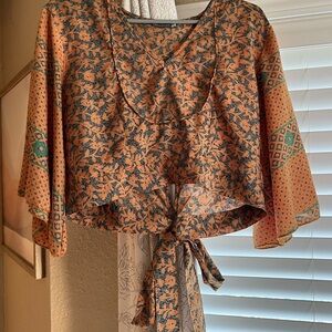 EARTHBOUND Orange and Green Floral Blouse